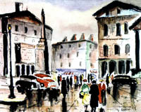 Gideon Painting: Decor Collection — Place Vendome, Pen and Watercolor.