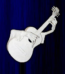 Gideon Sculpture: Hands Playing the Guitar, Life–Size with Steel Pedestal, Welded Steel and Compound.