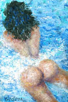 Gideon Painting: South Beach Scenes — Private Swim, Oil.